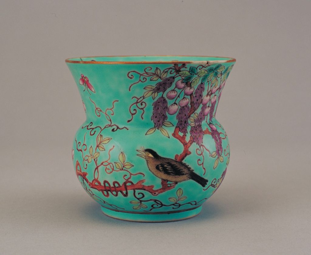 图片[1]-Green Pink Cane Rose Pattern Stiff Bucket-China Archive